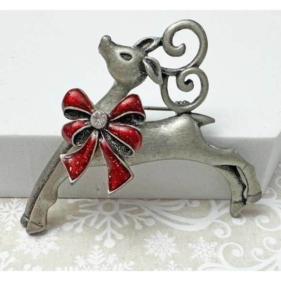 Gunmetal Colored Christmas Reindeer Brooch Pin 1127 11 - Picture 3 of 3